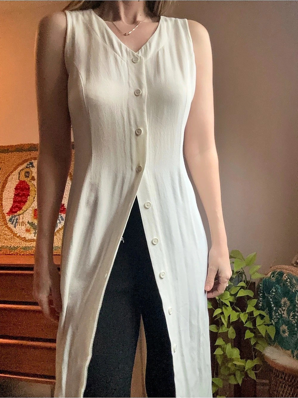 Vintage 90’s Club Monaco Sleeveless Button-Front Midi Dress in Cream Like New